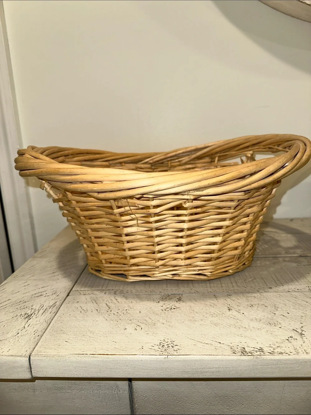 Oval Boho Wicker Storage Basket with Built-in Handles